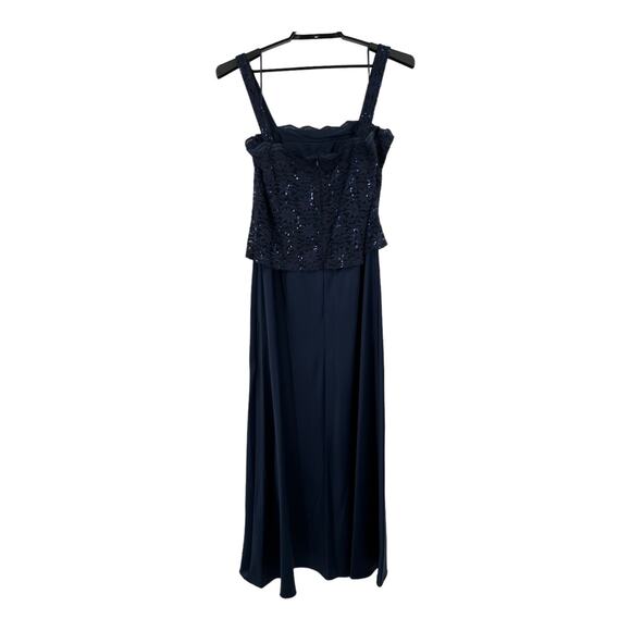 Alex Evenings dress navy blue lace sequin sleeveless satin size 18 - Picture 6 of 8